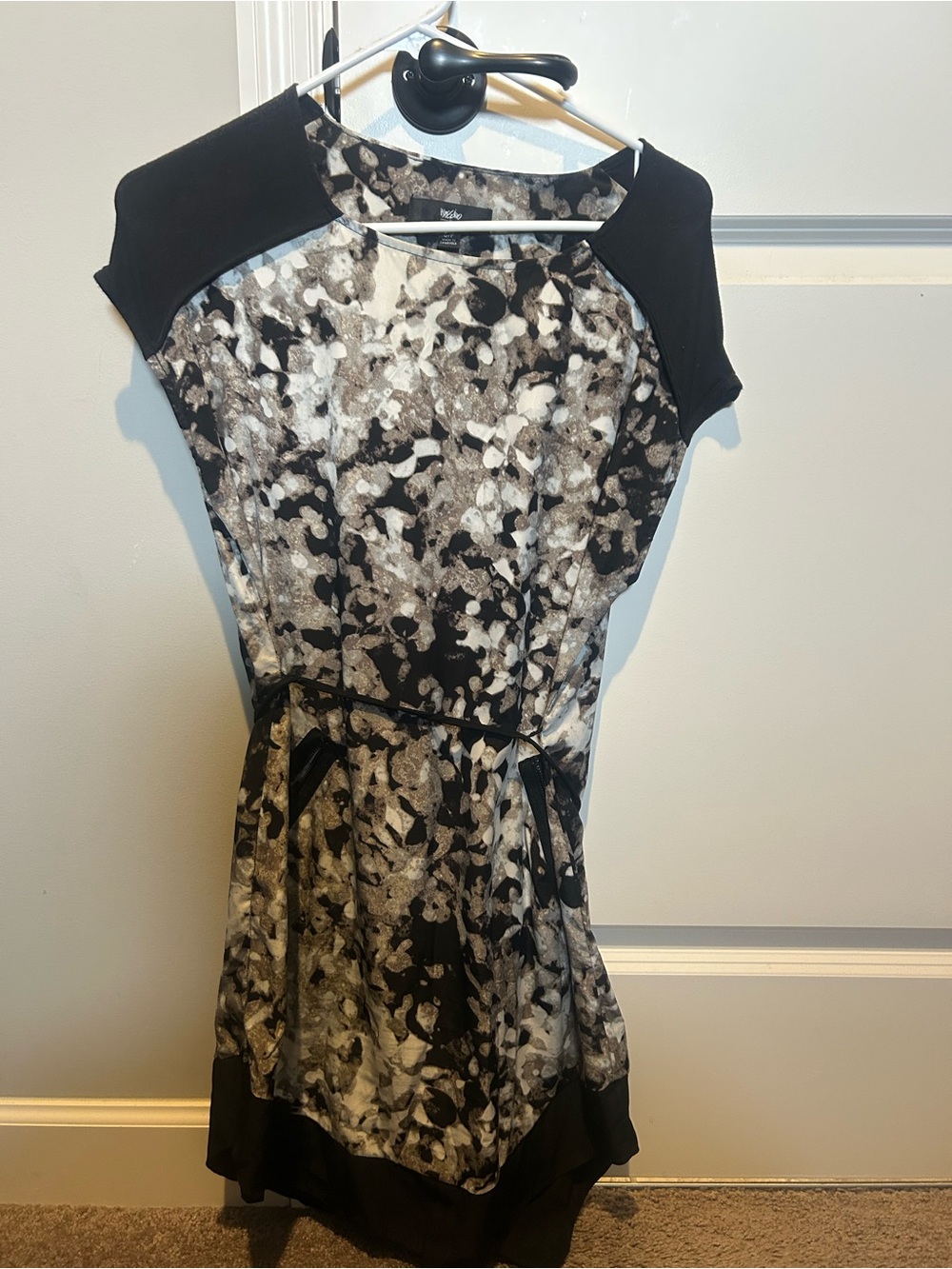 Mossimo Supply Co. Black & Gray Floral Belted Dress